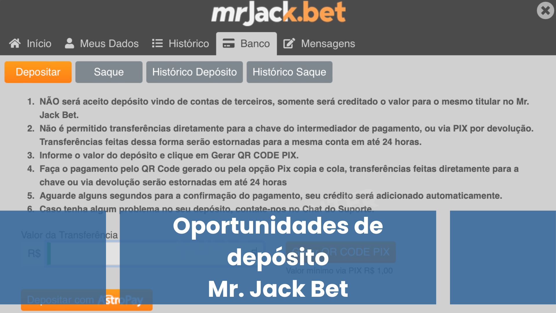 Oportunidades de depósito mr jack bet