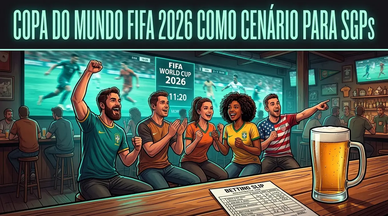 Torcedores em um bar, celebrando a Copa do Mundo FIFA 2026.