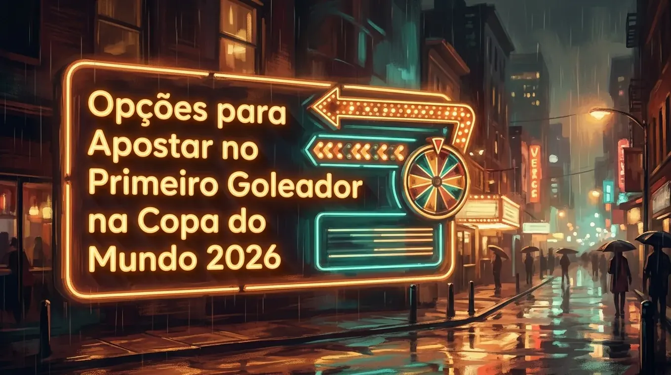 Vintage neon sign on a wet street illuminating first goal scorer betting options.